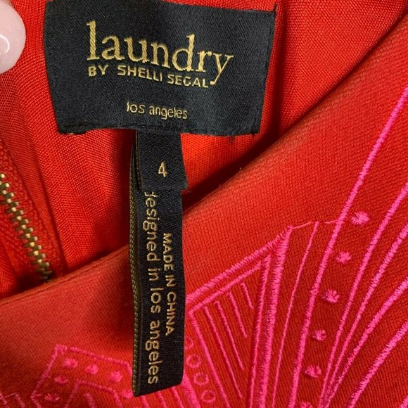 Laundry By Shelli Segal Women's Dress Embroidered Bodycon 3/4 Sleeves Red Pink 4 - Picture 7 of 9